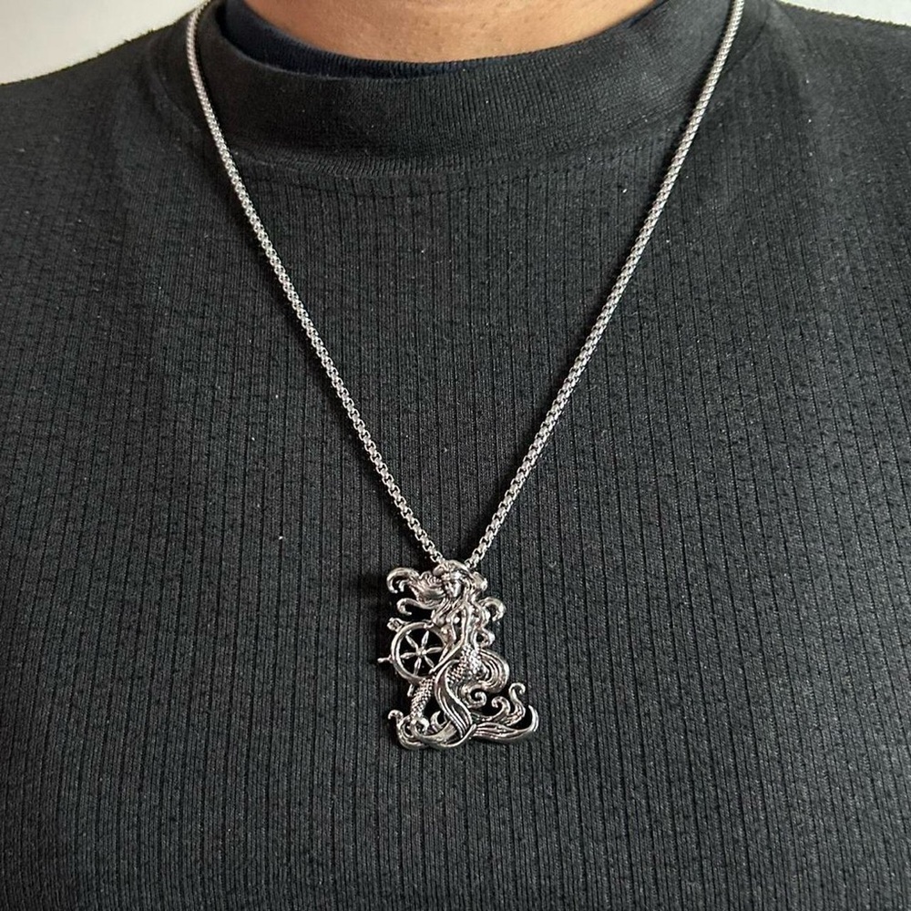 Vintage Viking Mermaid Pirate Ship Pendant Necklace